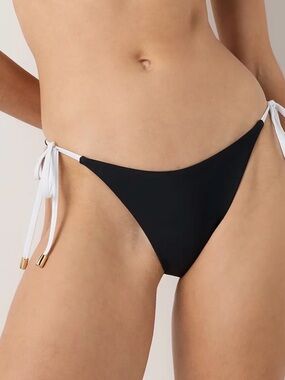 Quince NWT Italian Adjustable Side-Tie Bikini Bottom Black White Small